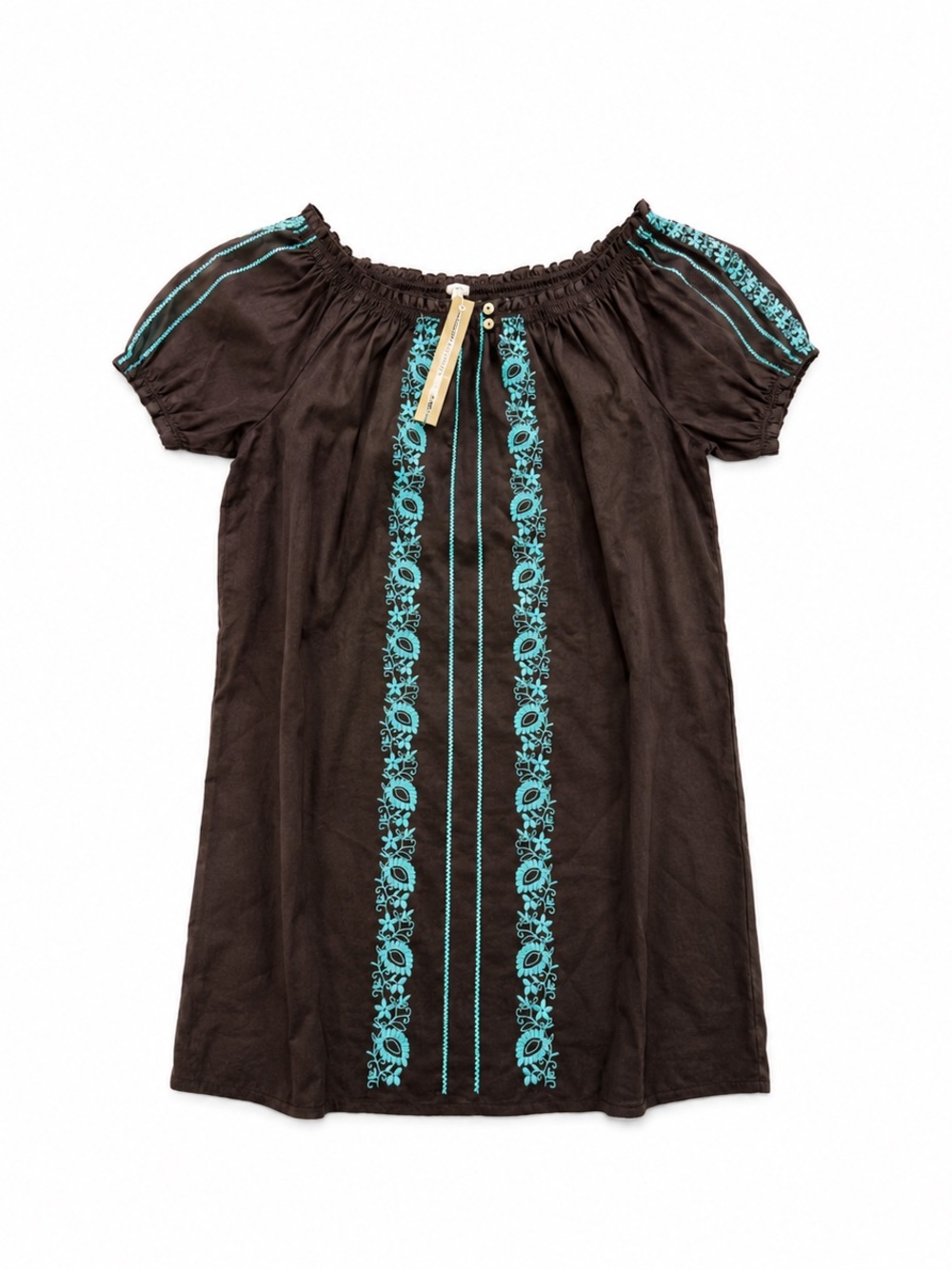 Uncle Frank Brown Dress with Turquoise Floral Embroidery
